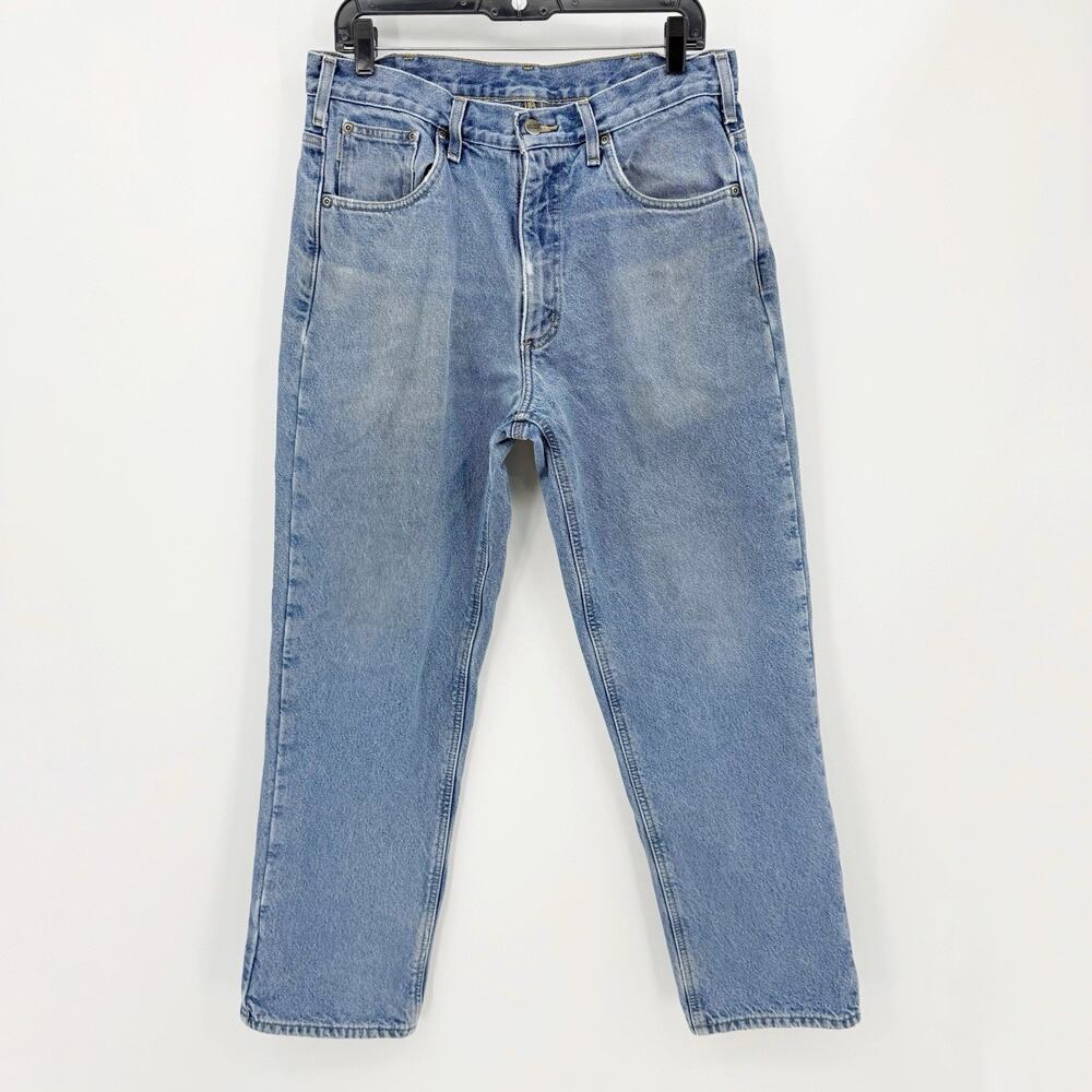 Carhartt Blue Relaxed Fit Lined Jeans 34x32 Medium Wash Zip Fly Workwear Outdoor